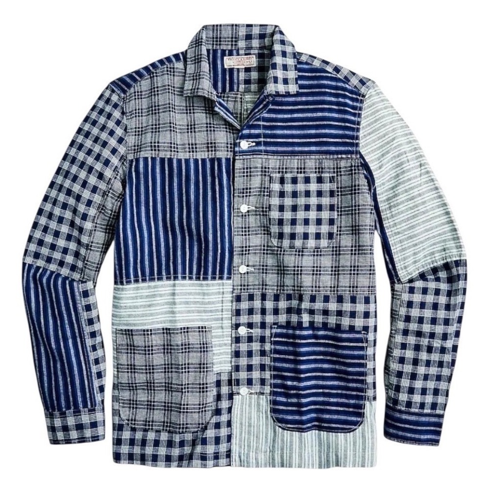Wallace & Barnes Shacket XL Indigo Blue Patchwork Cotton Linen Camp Collar BF787